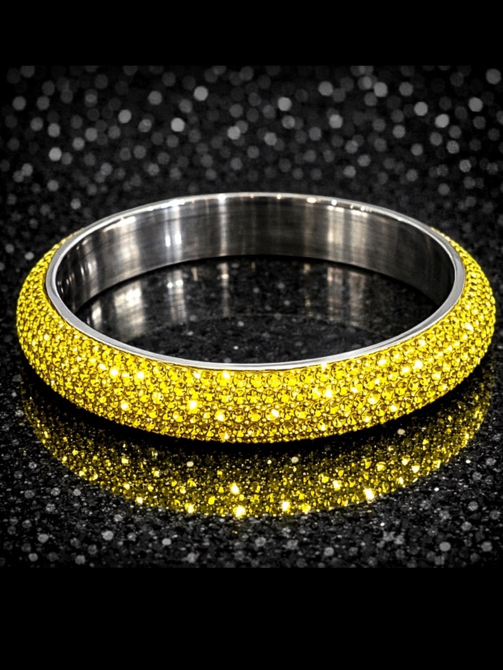 Pave Set canary yellow Crystal Cz statement Bangle Bracelet Stainless Steel